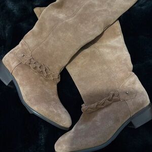 New Look Brown Suede Braided Heeled Boots